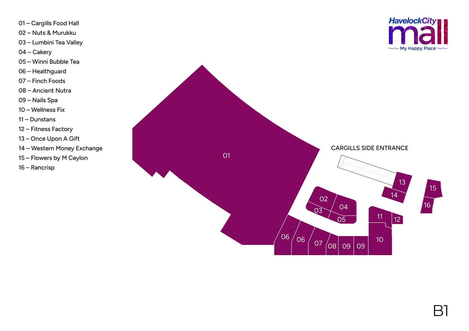 Mall floor plan showing Dunstans location