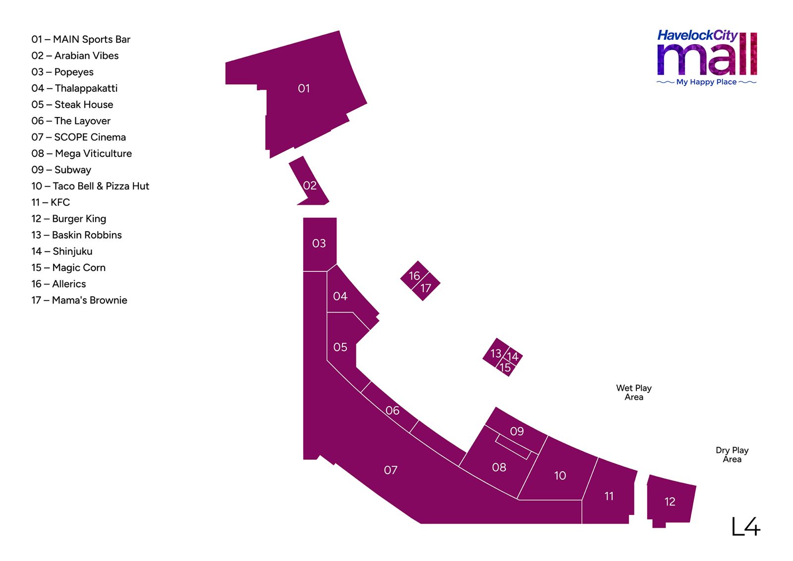 Mall floor plan showing Subway location